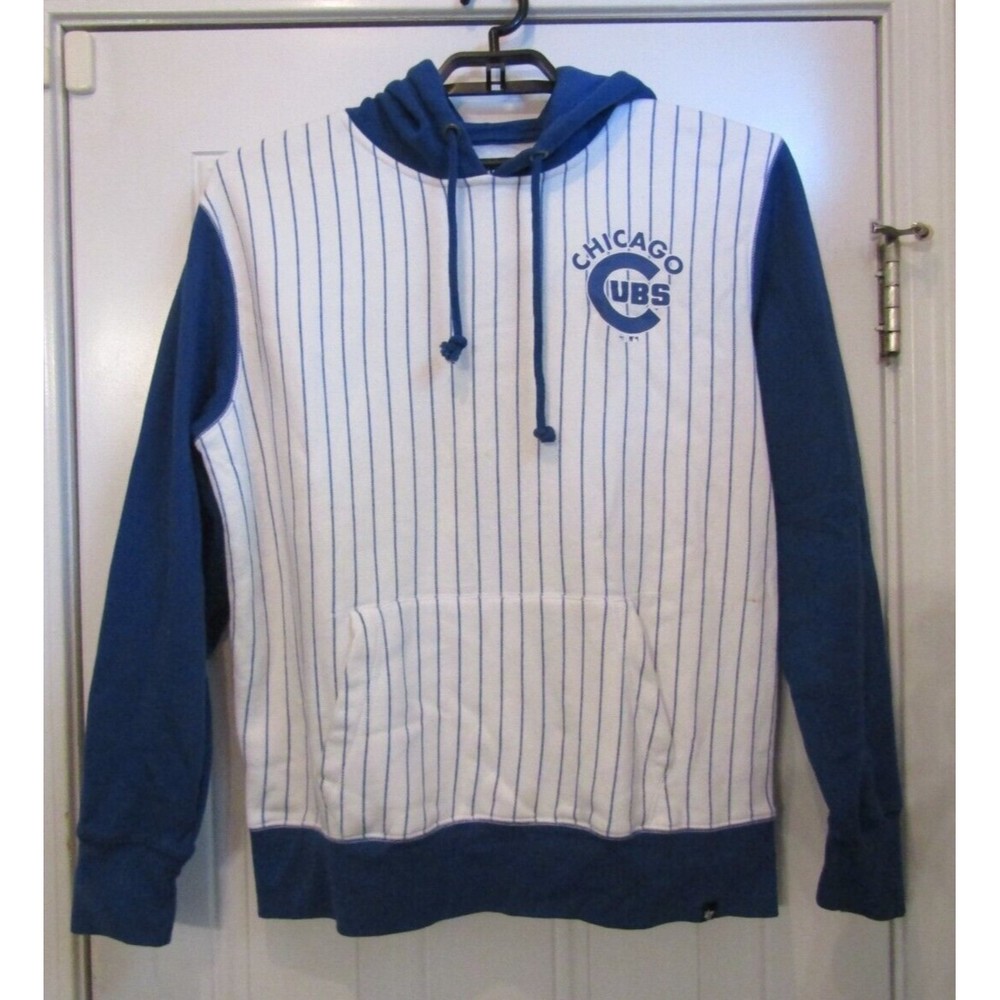 Chicago Cubs Vintage Blue White Striped Hoodie Sweatshirt 47 Fleece Lined Sz M